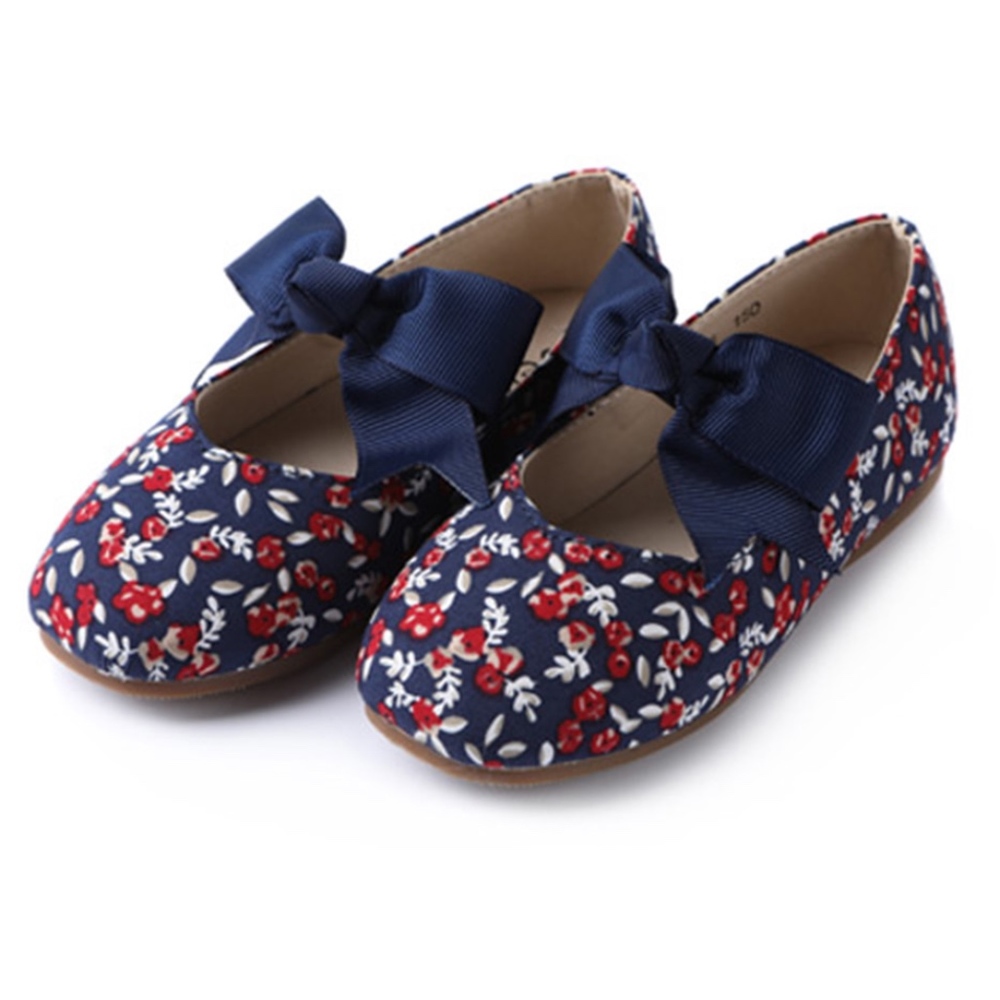 Girls Bowknot Mary Jane Ballerina Flat Navy Shoes